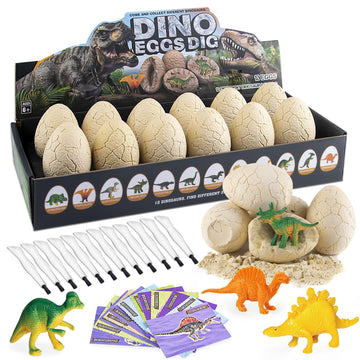Dinosaur Eggs Excavation Dig Kit - 12 Unique Eggs Dinosaur Toy