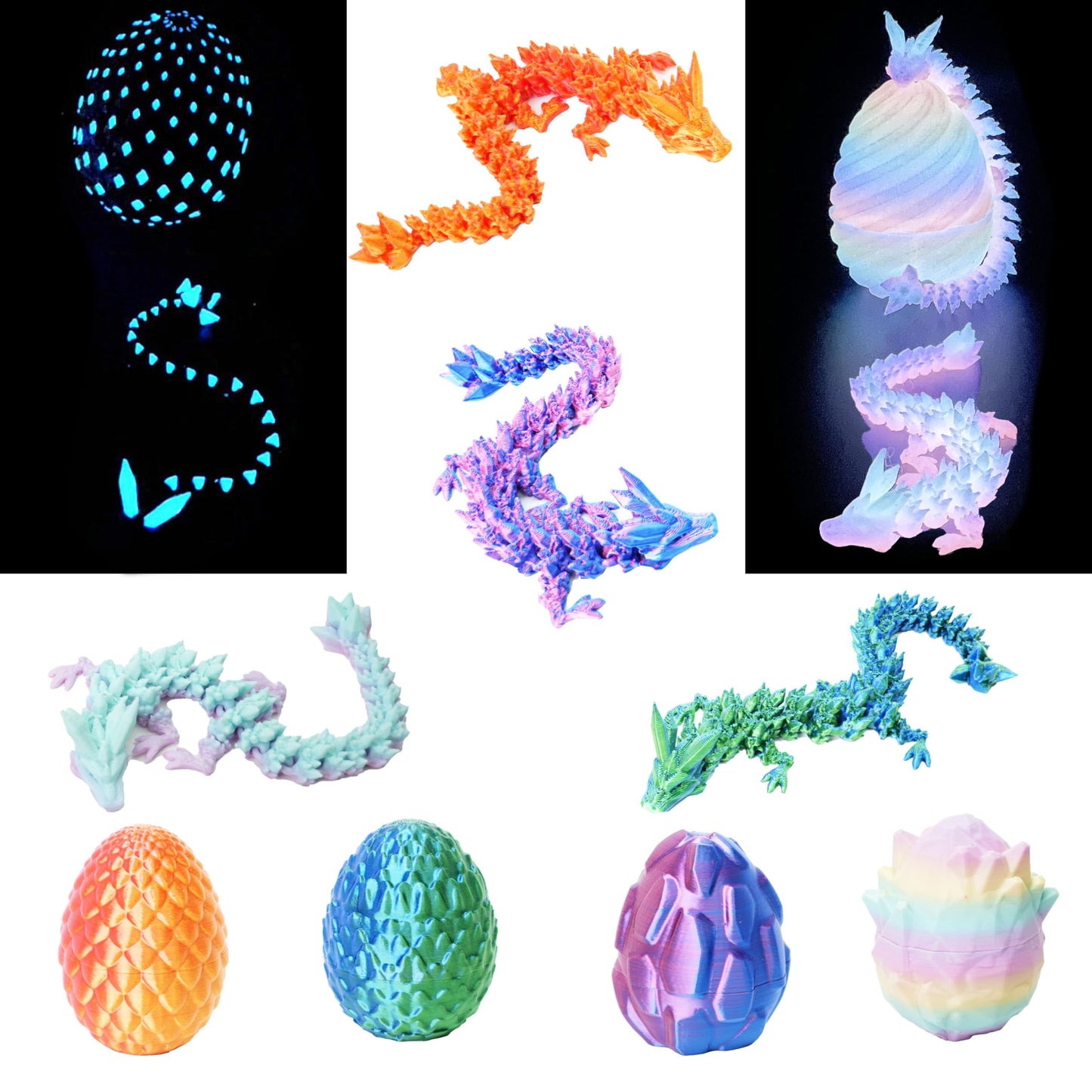 UXBSTM 6 Pack Officially Licensed 3D Printed Dragon with Egg Set - Crystal Egg Fidget Toys  Easter Gift & 3D Printed Animals Collection