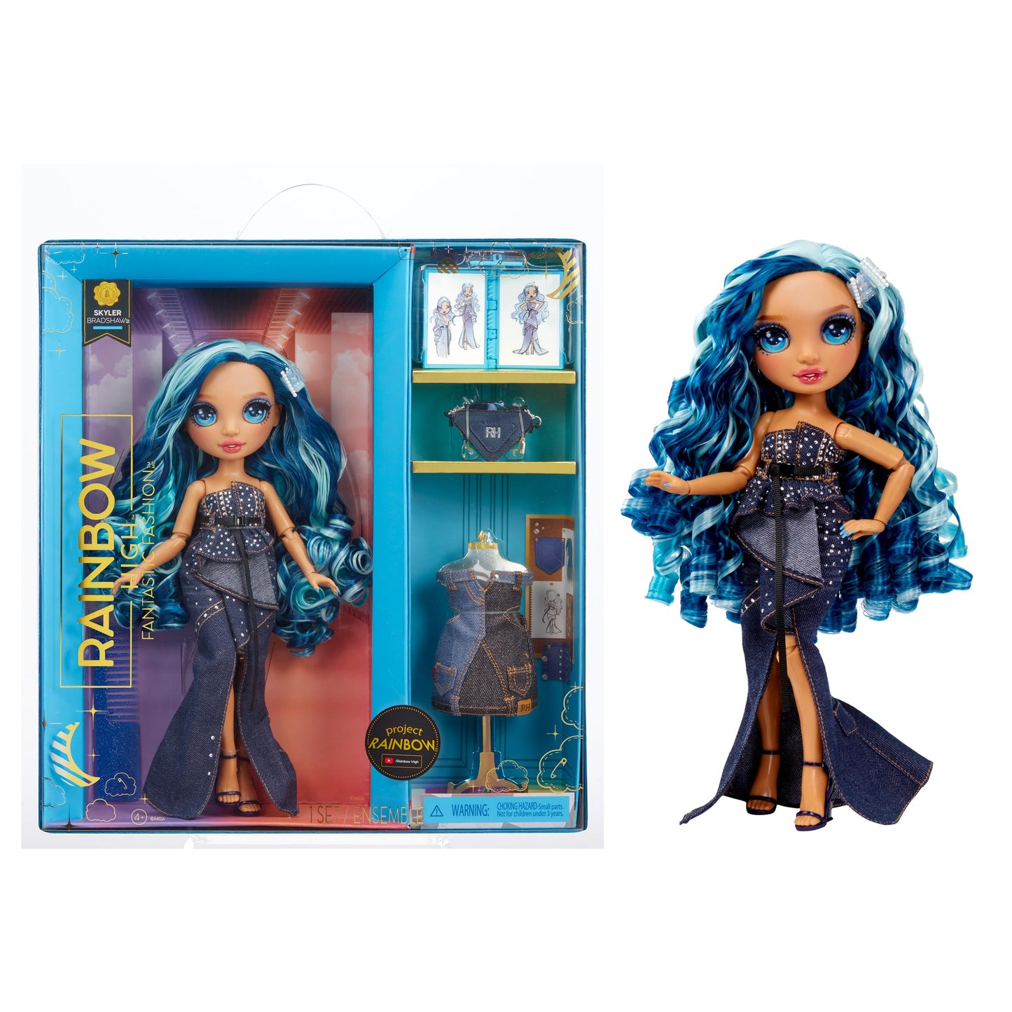 Rainbow High Fashion Doll - Skyler Bradshaw, 11” Blue Doll with 2 Outfits & Accessories, Model 587378EUC, Gift for Kids 4-12 Years Old