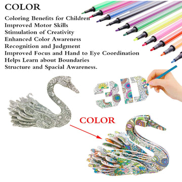 Kazoku Crafts For Girls Ages 8-12 3D Coloring Puzzles Toys 4 Animals Puzzles With 12 Pen Markers Creative Arts And Crafts Kits F