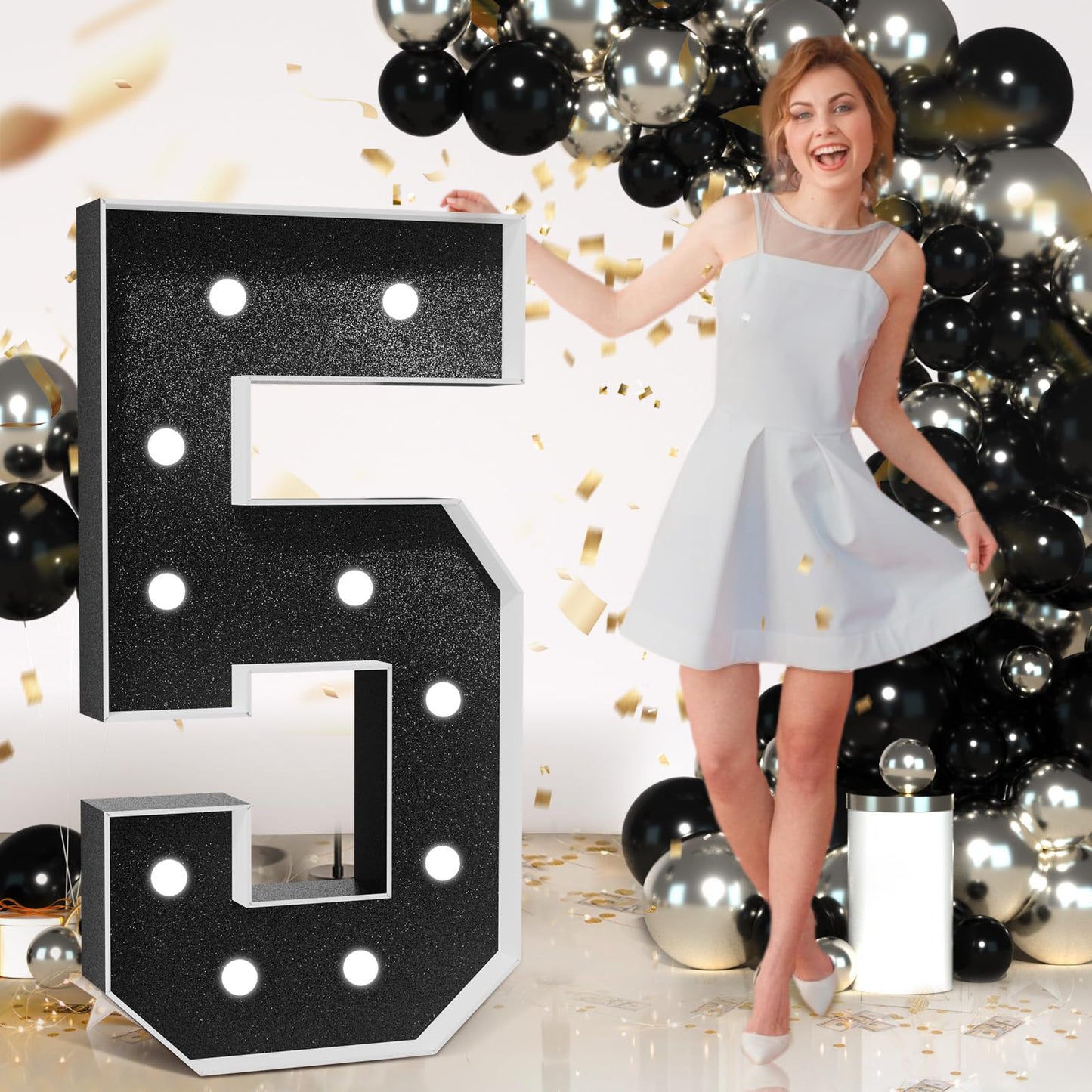 Imprsv Marquee Numbers Black Birthday Decorations: Large 4 Feet Tall Light Up Numbers 5Th 15Th 50Th 75Th Party Decor Big Mosaic
