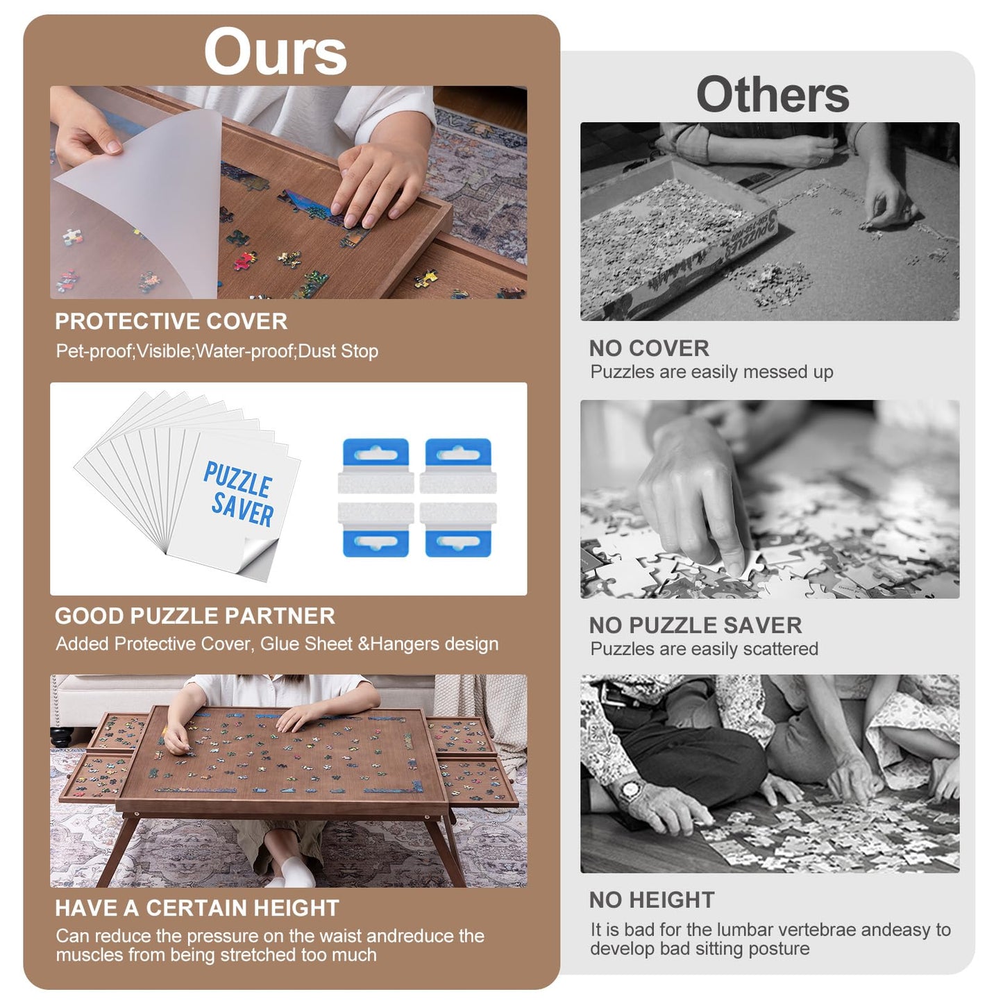 Teakmama 1500 Piece Wooden Jigsaw Puzzle Board With 4 Drawers, Folding Puzzle Table With Protective Cover, Puzzle Board With Leg