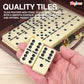 Playbees Jumbo Double Six Domino Set - 28 Thick White Tiles - Sophisticated Wooden Vegan Leather Box - Classic Family Game - Mat