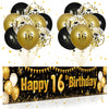 16Th Birthday Decorations For Boys Girls Black And Gold Happy Birthday Yard Banner 18Pcs 16Th Birthday Confetti Balloons For Kids 16 Years Old Anniversary Birthday Party Supplies Outdoor Yard Decor