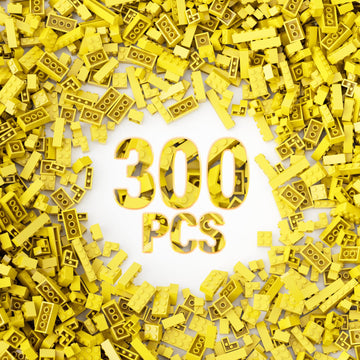 300 Piece Yellow Bricks Bulk Assortment Pack, Yellow Brick Accessories For Building With 12 Size, Compatible With Lego Parts And