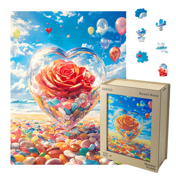Wooden Jigsaw Puzzles For Adults And Kids, Beach Rose 200 Piece Unique Shaped Puzzle, Family Game And Creative Wooden Puzzle Gif