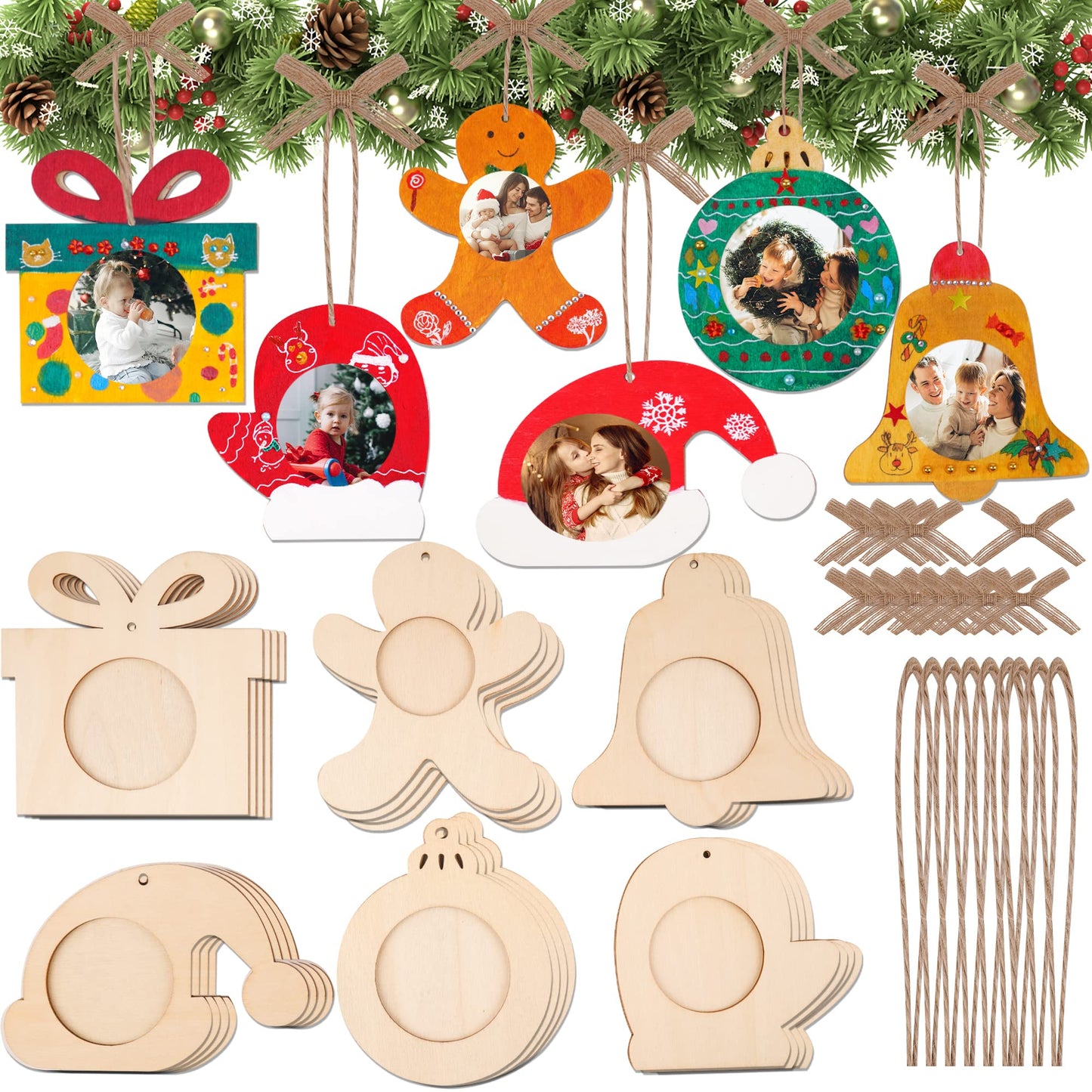 Shitailu Christmas Photo Frame Ornaments, Diy Unfinished Wood Picture Frame Ornaments Craft, Xmas Themed Frame Kits For Kids, Pa