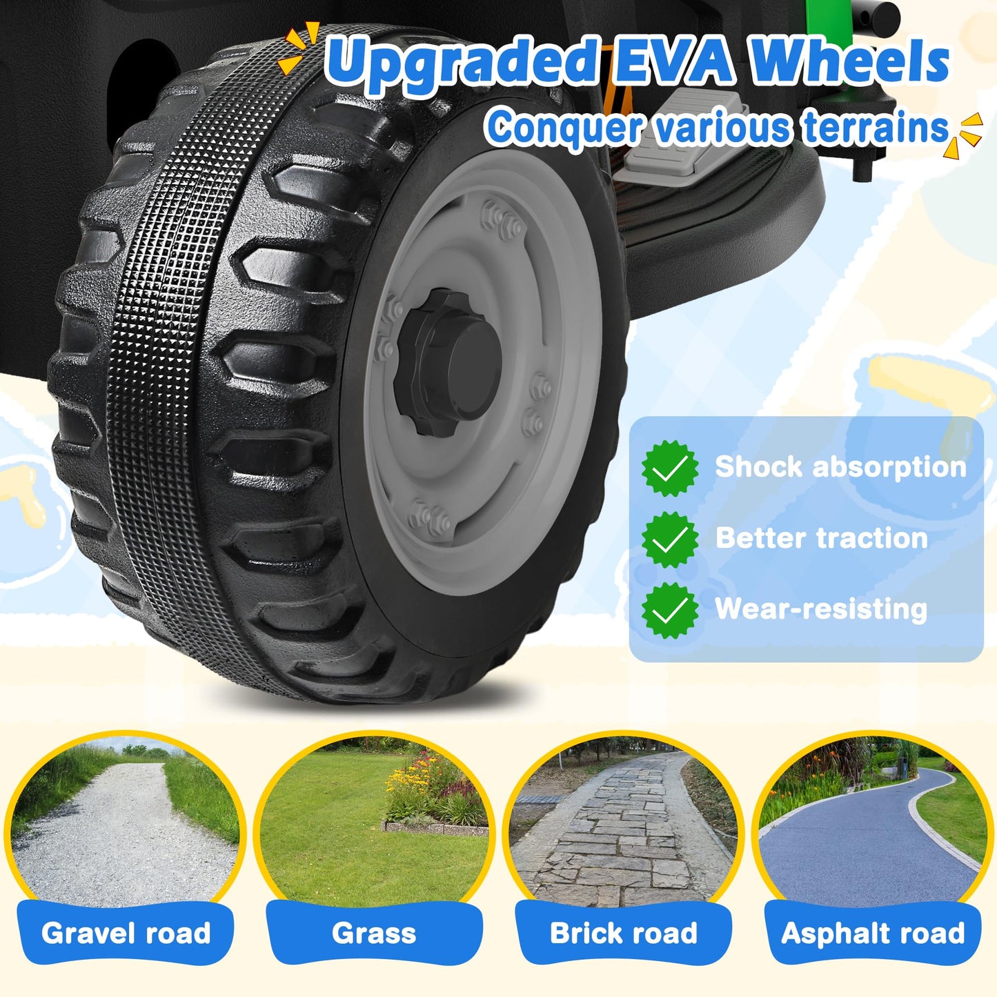 ARBELI 24V Ride On Tractor - Green, 2x65W Motors, EVA Tires, Remote Control, Bluetooth, Model BBH-030