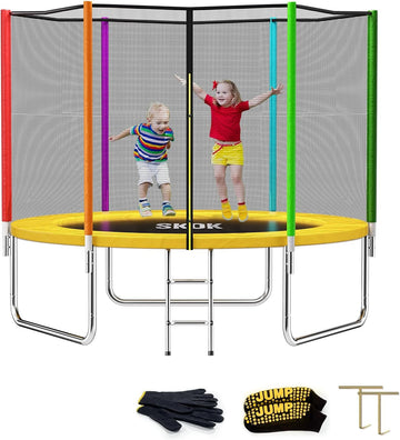 Skok Colorful Trampoline 8Ft Kids Trampolines With Enclosure Net, Trampoline Outdoor For Kids And Adults, With Spring Pad, Jumpi