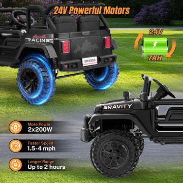 Hikole 24V 2 Seater Ride on Car - Kids XL Electric Car with 20 Wide Seat, Remote Control, LED Lights, Spring Suspension, Bluetoo