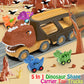 Veslier Dinosaur Car Toy Set - Friction Power Carrier Truck with 4 Pull Back Dino Cars, Multicolor, Ideal Gift for 2-5 Years Old Kids