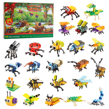 Misini M6002 Animal Insect Advent Calendar 2024 Mini Building Block Set, 912/Pcs Moc Creative Toy Model, A Total Of 24 Insect Building Kits, Gifts For, Kids, Boys And Girls