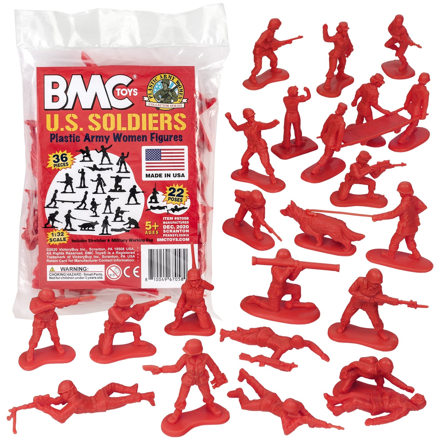 Bmc Plastic Army Women - 36Pc Red Female Soldier Figures - Made In Usa
