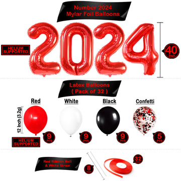 Katchon, Red And Black Graduation Decorations 2025 Set - Pack Of 40 | Red 2025 Balloons, Congrats Grad Banner | Graduation Decorations Class Of 2025 Red And Black | 2025 Graduation Party Decorations