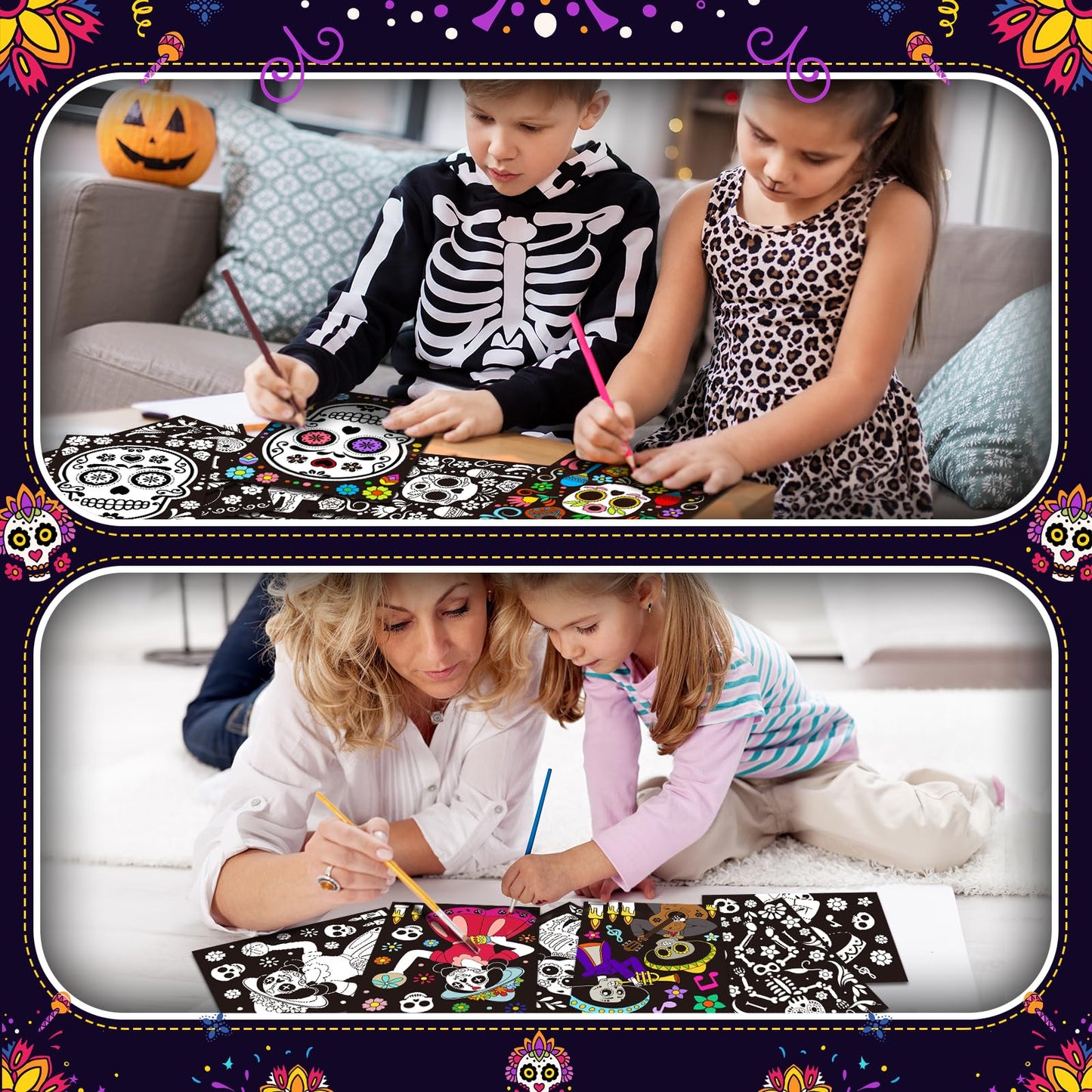 Zhanmai 30 Pcs Color Your Own Funny Day of The Dead Posters DIY Happy Day of The Dead Crafts Bulk Color Your Own Poster DIY Craf