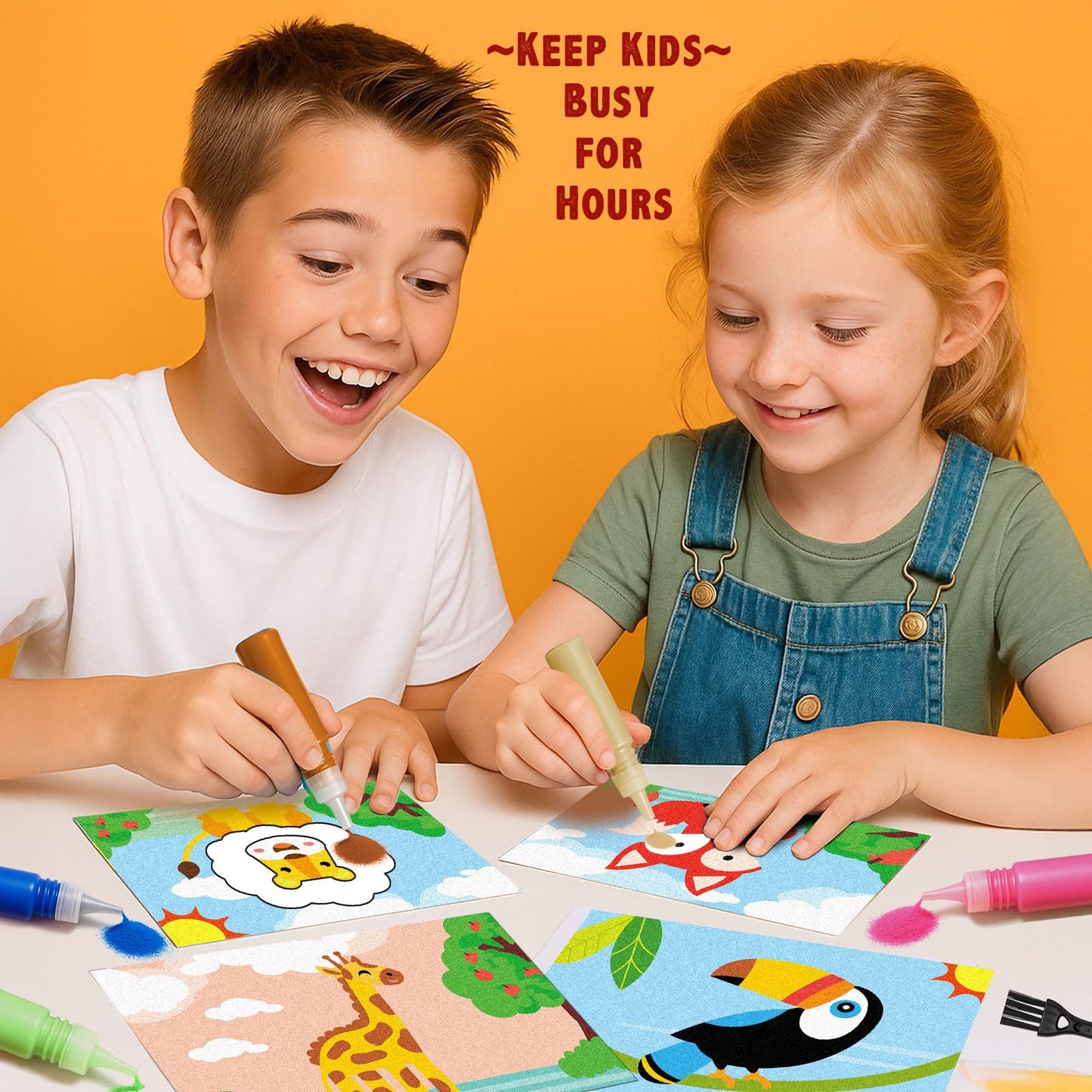 KwestSync Sand Art Kits for Kids - DIY 16 Animal Sand Painting Cards - Arts and Crafts for Kids Ages 4-8,4-6,6-8,8-12, Christmas
