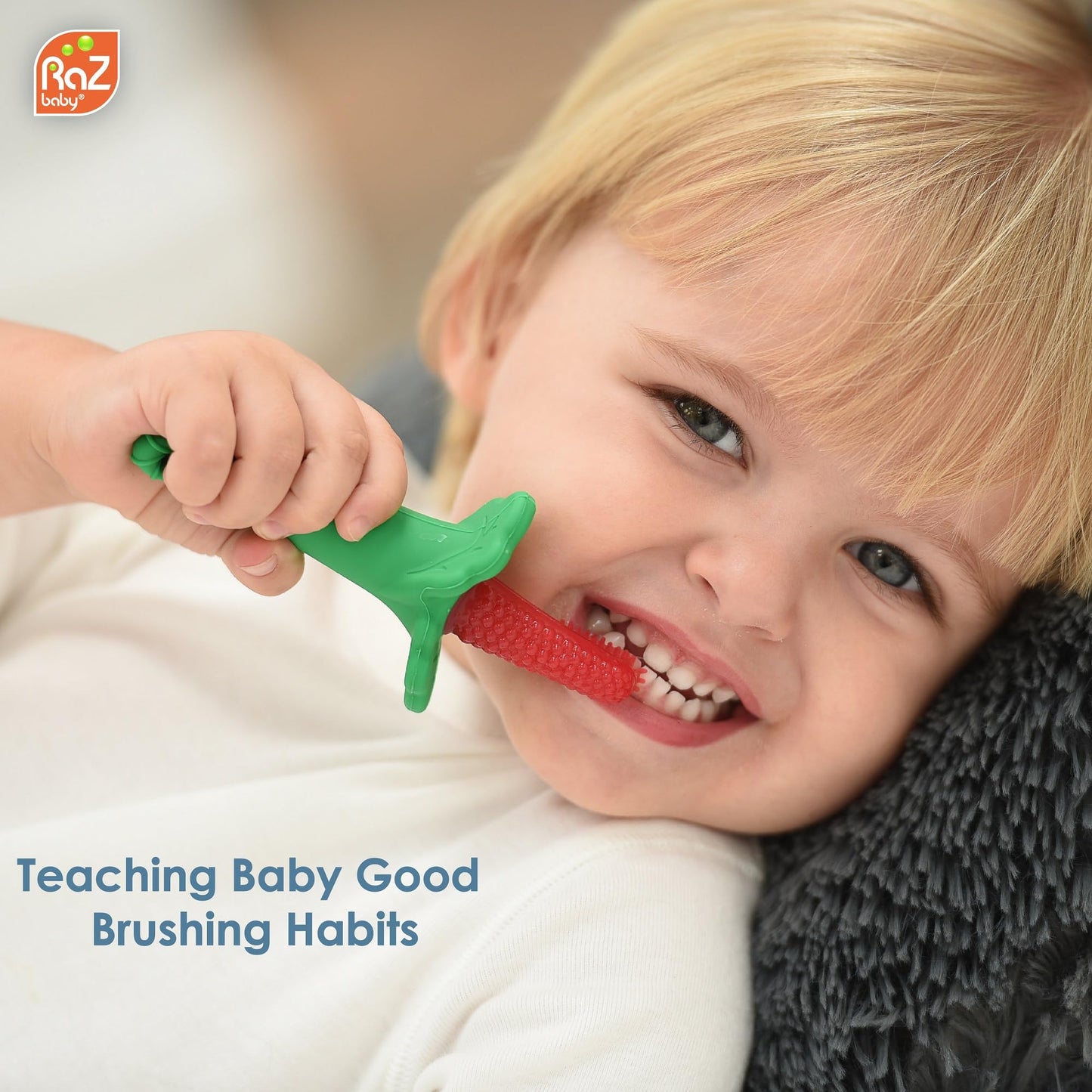RAZBABY RaZBerry Baby Toothbrush - Multi-Textured Silicone, BPA-Free, Easy to Hold, 1 Count, Red, Model 101-RT