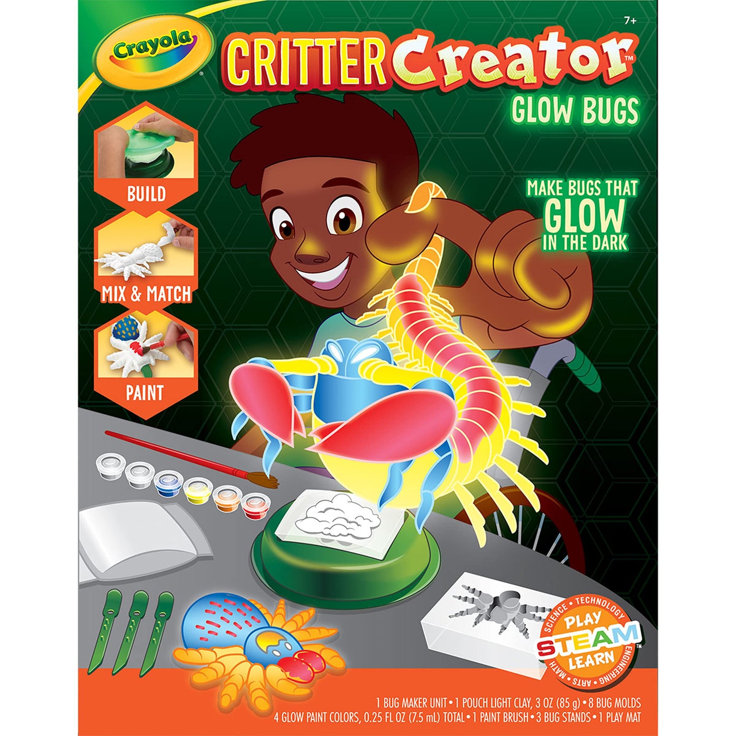 Crayola Glow in The Dark Critter Creator Clay Bug Toy Kit, Multi, Model 747494, Includes Clay & Paint, Gift for Kids Ages 7+
