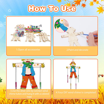 Fennoral 12 Pack Scarecrow Wind Chime Kit For Kids Make You Own Scarecrow Craft Kit Diy Arts And Crafts For Boys Girls Fall Art