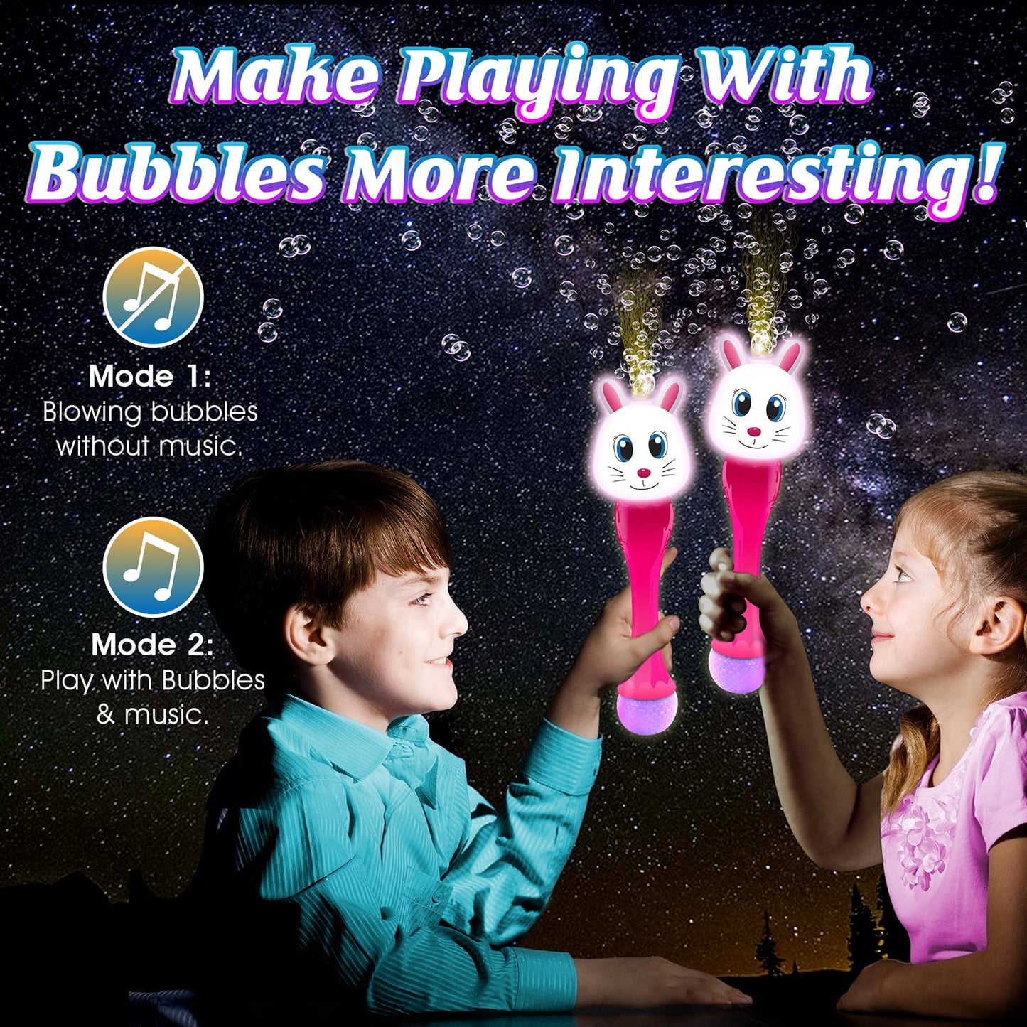 Artcreativity Easter Bunny Bubble Wand, Easter Basket Stuffers For Toddler, 14' Light Up Automatic Bubble Maker With Led & Music, Basket Essentials & Toys For Toddlers, Bubbles For Kids