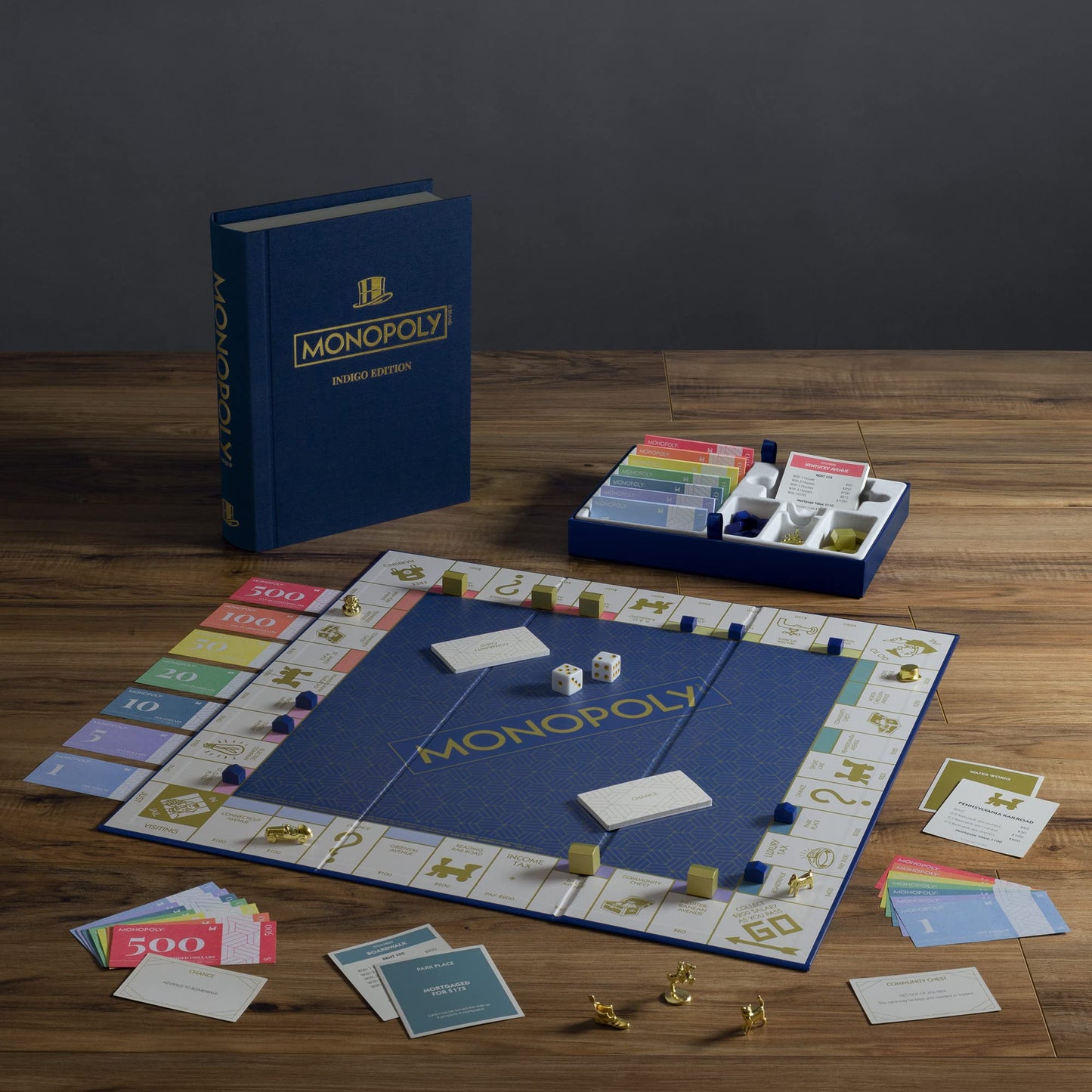 WS Game Company Monopoly & Scrabble Indigo Bookshelf Game Collection - Linen, Model 41435
