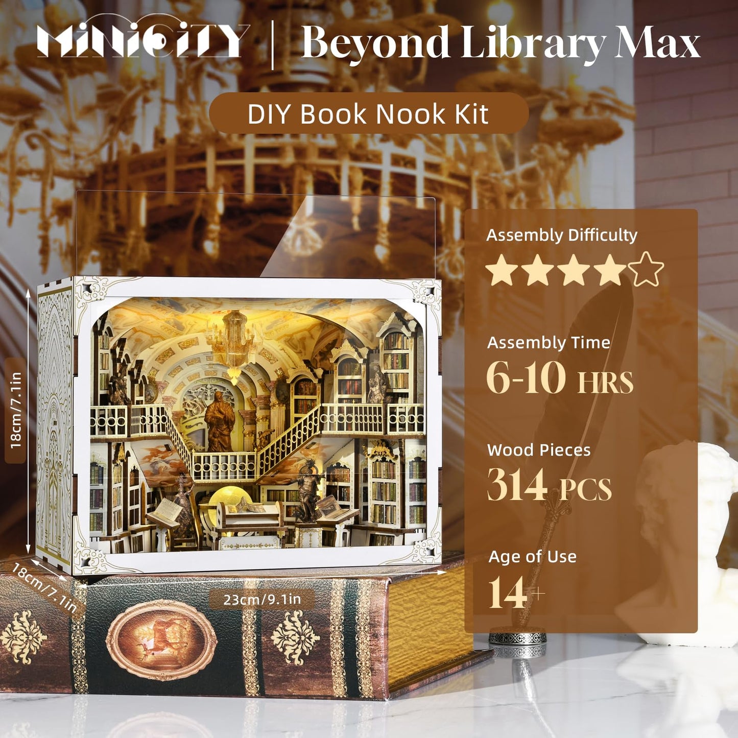 Minicity Book Nook Kit, Diy Miniature Dollhouse Booknook Kitwith Led Light Gifts For Book Lovers (Library Of Gods Max)
