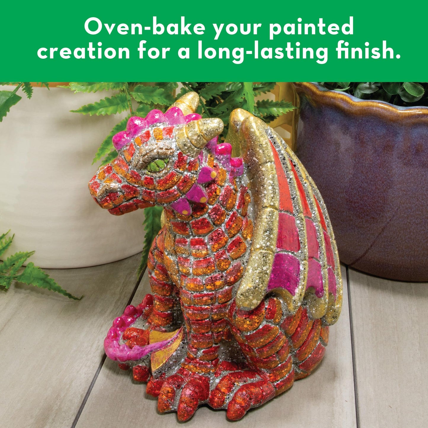 MindWare Paint Your Own Stone Dragon, Outdoor Garden Fantasy Decor, DIY Craft Kit for Ages 8+