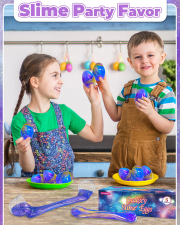Greingways 5 Pack Prefilled Easter Eggs Galaxy Slime Toys, Easter Egg Fillers Slime Eggs, Stress Relief Christmas Stocking Stuff
