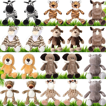 20 Pcs Safari Stuffed Animals 11.8'' Plush Jungle Wild Animals Cute Elephant Giraffe Lion Tiger Monkey Stuff Animals Soft Stuffe