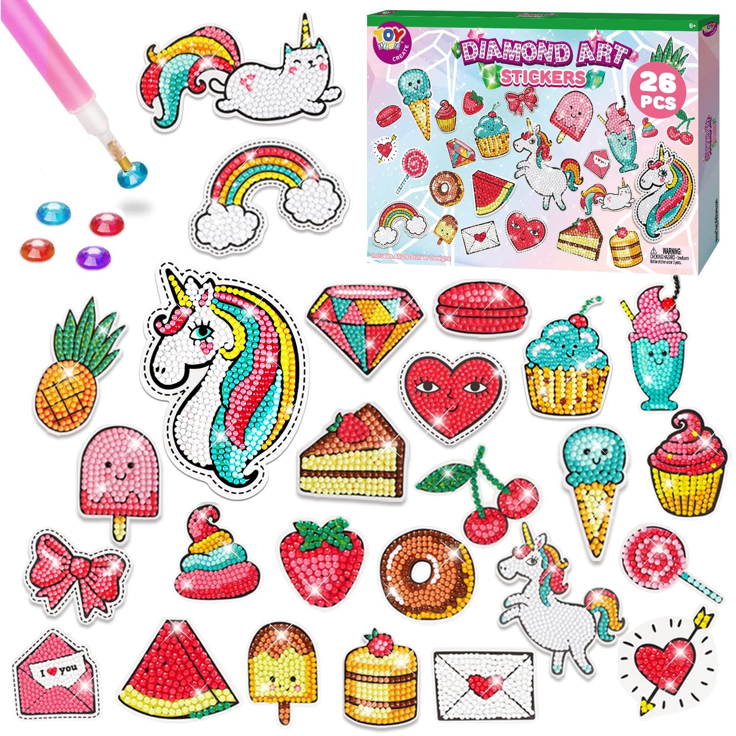 TOY Life Diamond Painting Kits for Kids, Diamond Art for Kids, 26pcs Unicorn Diamond Painting Stickers, Gem Art and Craft Kits f