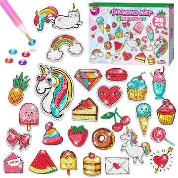 TOY Life Diamond Painting Kits for Kids, Diamond Art for Kids, 26pcs Unicorn Diamond Painting Stickers, Gem Art and Craft Kits f