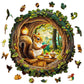 Wooden Puzzles For Adults - Squirrel In The Cave, Flat Jigsaw Puzzle With 3D Visual Effect, Unique Shape Wood Puzzles Adult, Goo