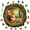 Wooden Puzzles for mature-themeds - Squirrel in The Cave  Flat Jigsaw Puzzle with 3D Visual Effect  Unique Shape Wood Puzzles mature-themed  Good Gift Idea for Friend and Family (M-11.4 * 11.2in -200 Pieces)