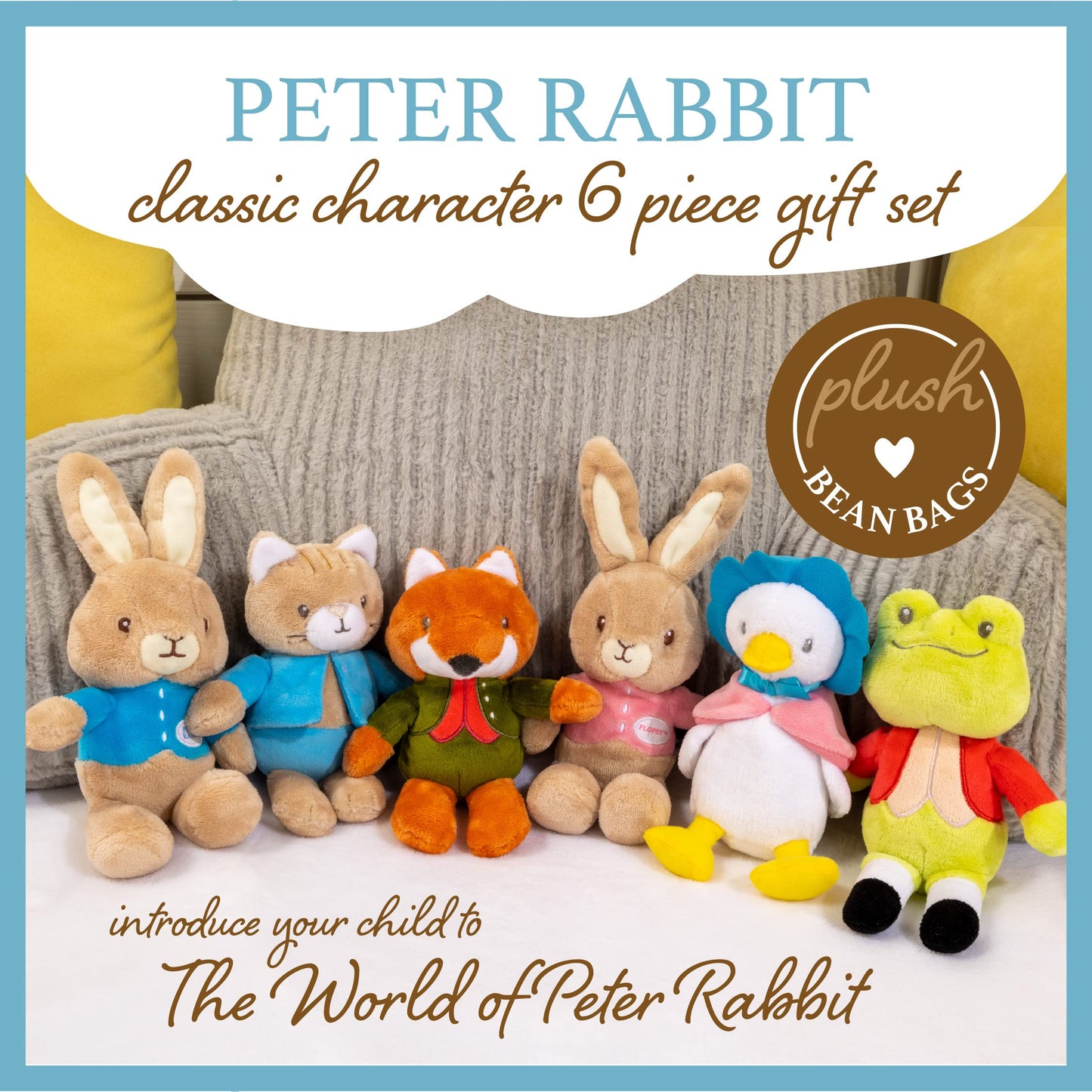 KIDS PREFERRED Peter Rabbit 6 Piece Plush Toy Gift Set, 9 Inch Stuffed Animals for Infants and Kids, Soft Plush Material