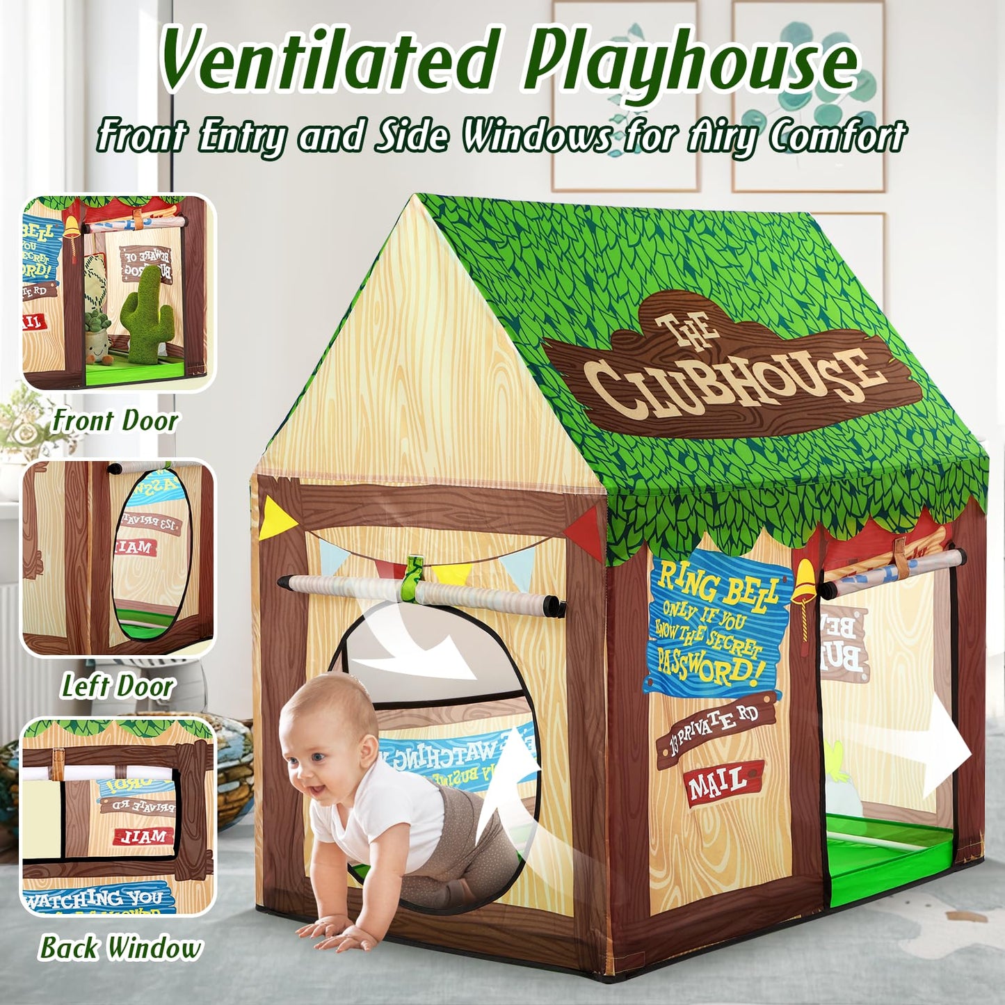 SweHouse Kids Play Tent Indoor: Clubhouse Tent for Kids with Roll-up Door and Windows for Outdoor Games - Boys Tent Playhouse To