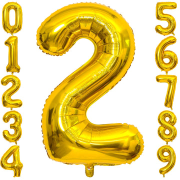 2 Number Balloon Gold 40 Inch Big Foil Mylar 2Nd Balloons For 2 Year Old Boy Girl Birthday Party Decorations Wedding Anniversary