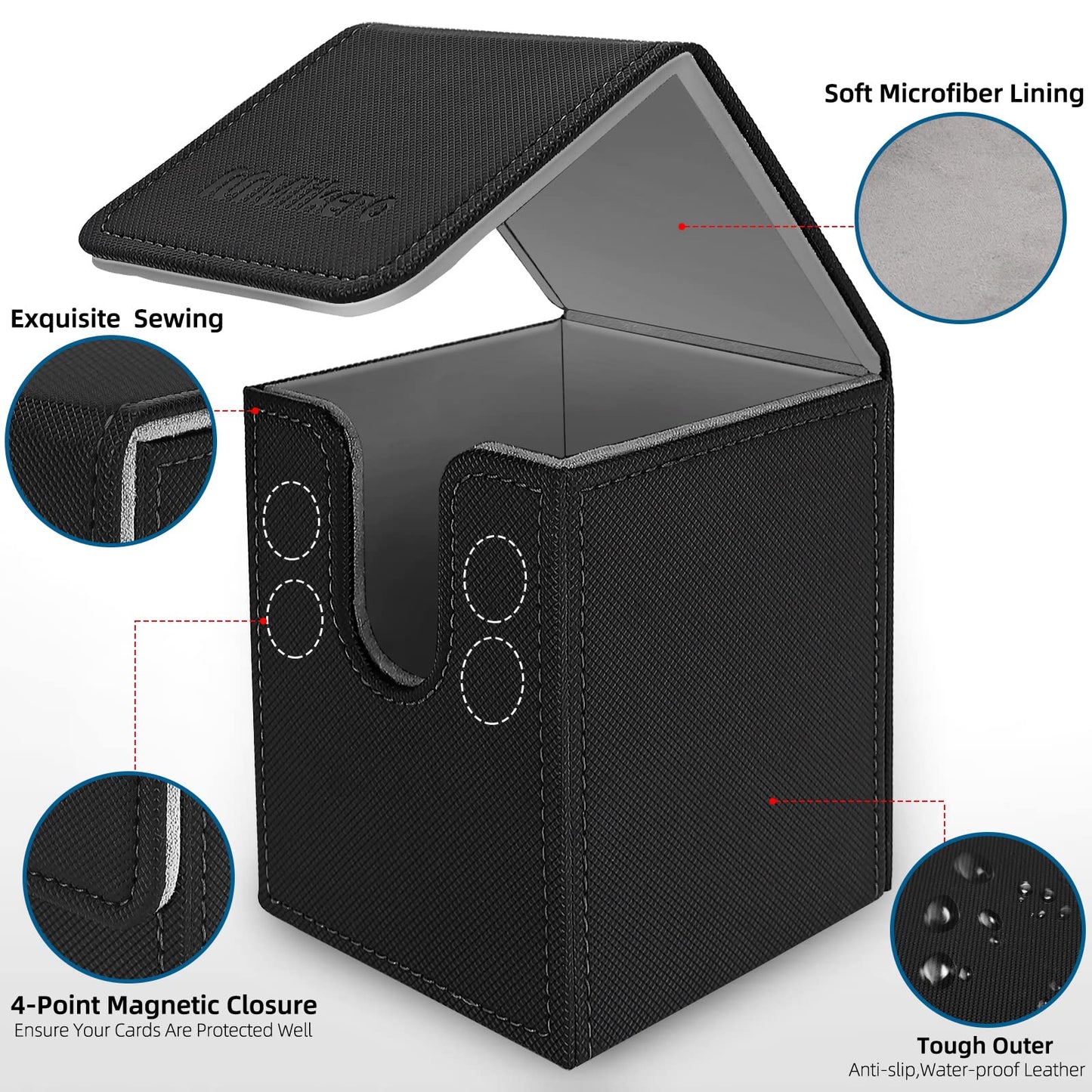 Mlikero 4 Pack Card Deck Box Large Size Fit for 100+Single Sleeved Cards with 4 Dividers Trading Commander Deck Box Compatible with Mtg Card Deck enhanced Leather Deck Box for Trading Cards