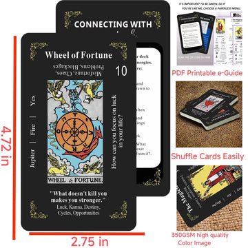 GZSYXHJYXGS Tarot Cards for Beginners - 78 Classic Black Deck with Meanings, No Guide Book Needed, Fortune Telling Game