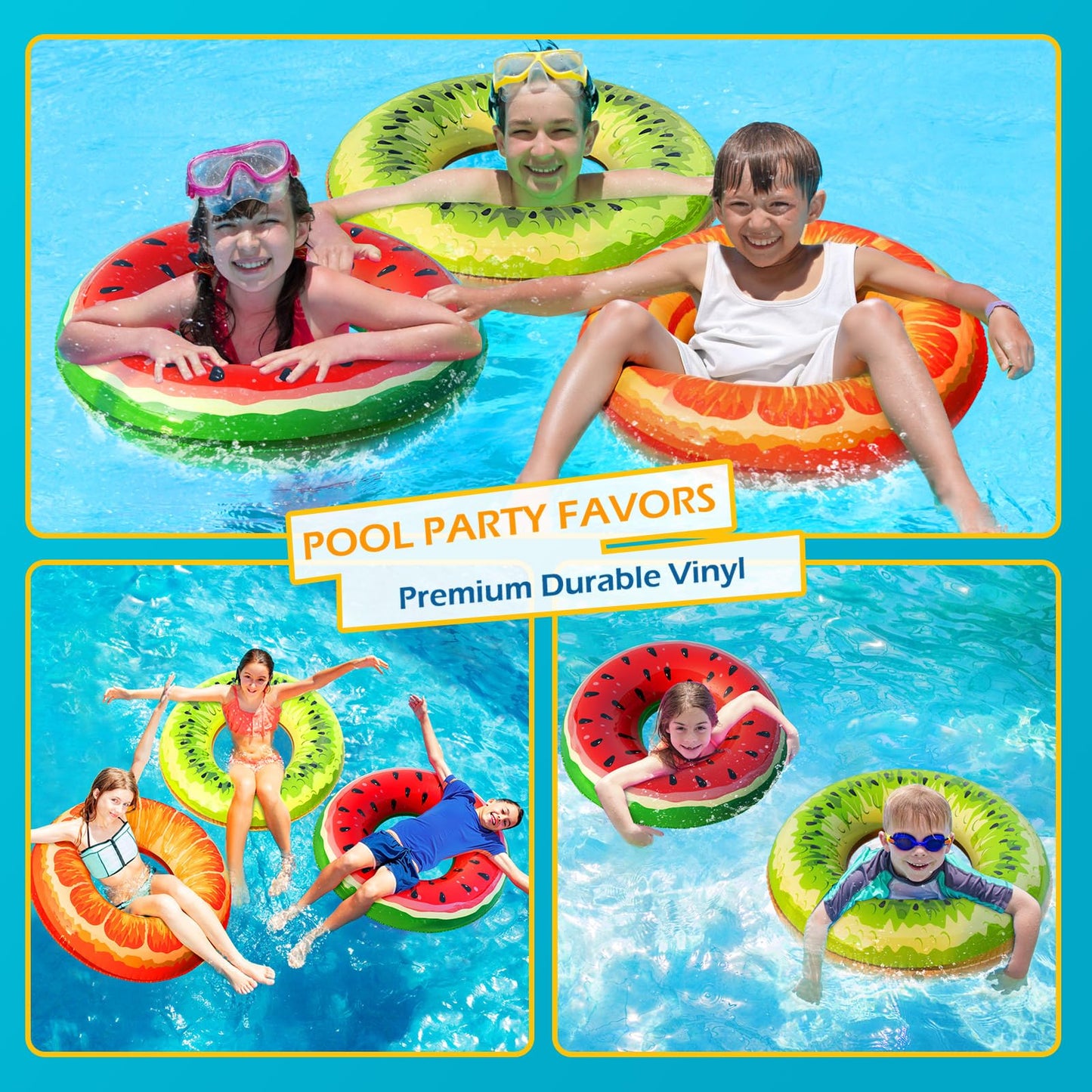 Jasonwell Inflatable Pool Toys Floats for Swimming Pool Party Lake Beach Kids mature-themeds - 4 Pack Floaties Pool Tubes Swim Rings Fruit Water Floaty Watermelon Kiwi Orange Grape