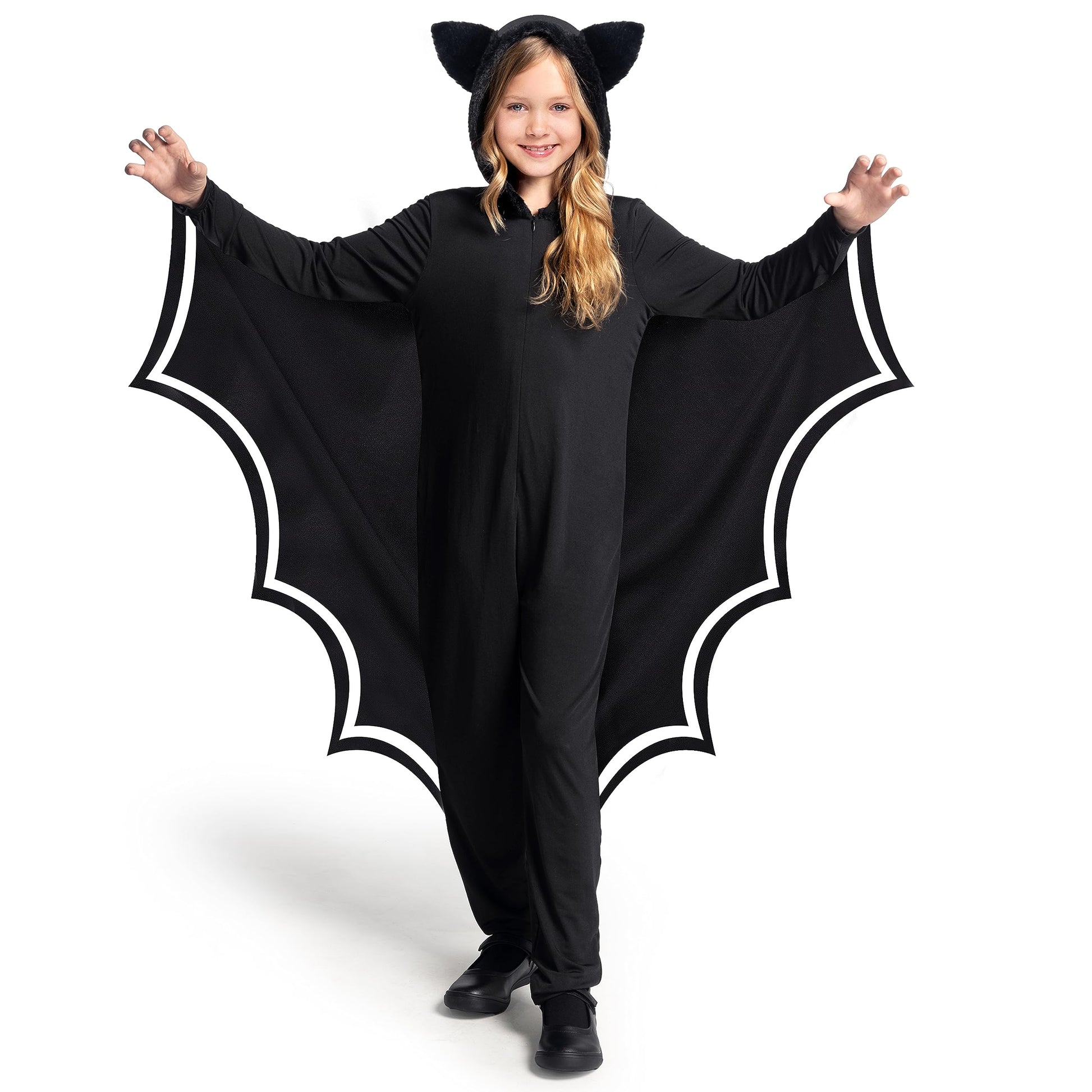 Spooktacular Creations Halloween Kid Bat Costume Glow in the Dark  Bat Wings Costume  Black Bat Jumpsuit for Boy  Girls Halloween Dress Up-M
