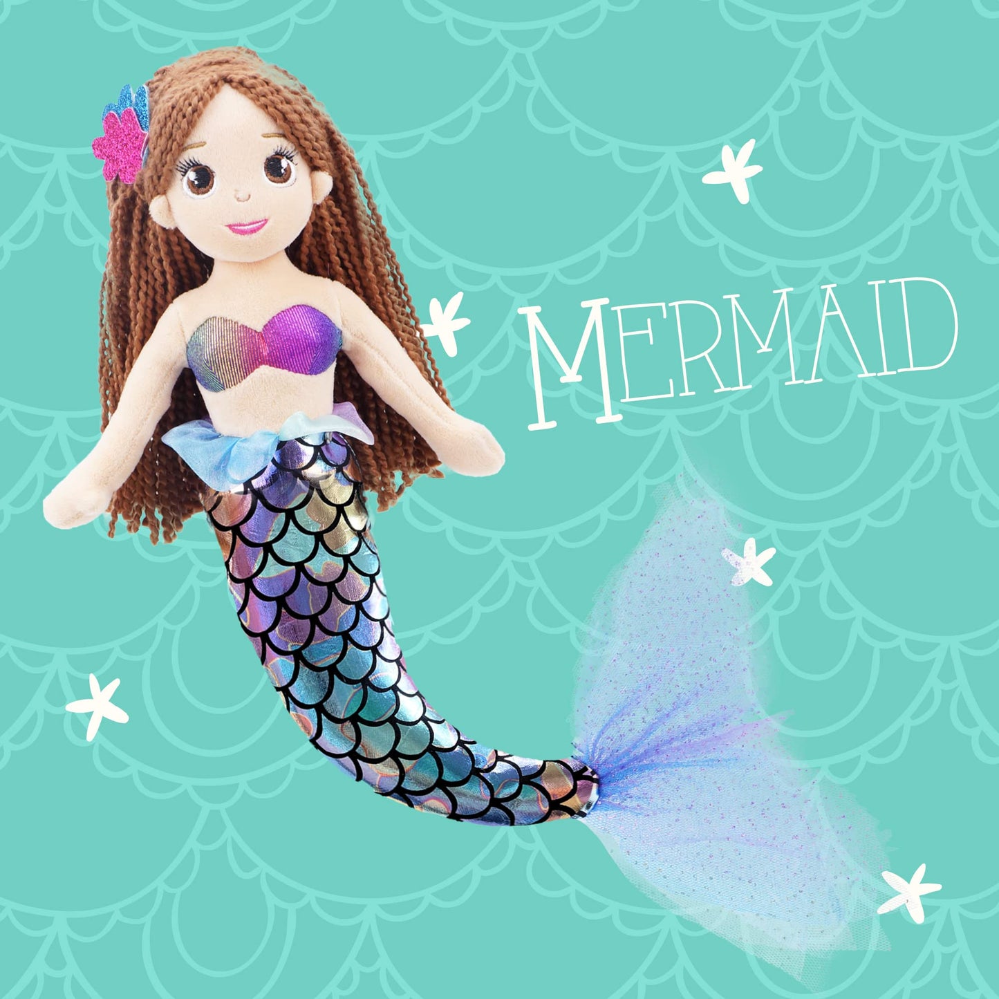 June Garden 18'' Sparkly Mermaid Tifara - Soft Plush Stuffed Mermaid Doll Gift For Toddler Girls