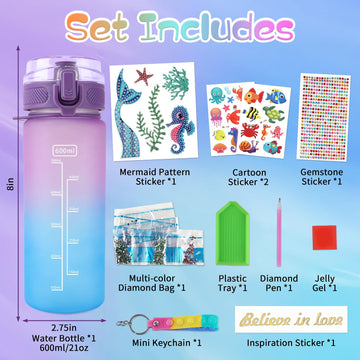 Perryhome Decorate Your Own Mermaid Water Bottle Kits For Girls, Mermaid Toys For Girls Age 4-10 Painting Crafts Kit, Fun Arts Kits 6-12 Year Old Toddler Girls Birthday Christmas Gifts Toys