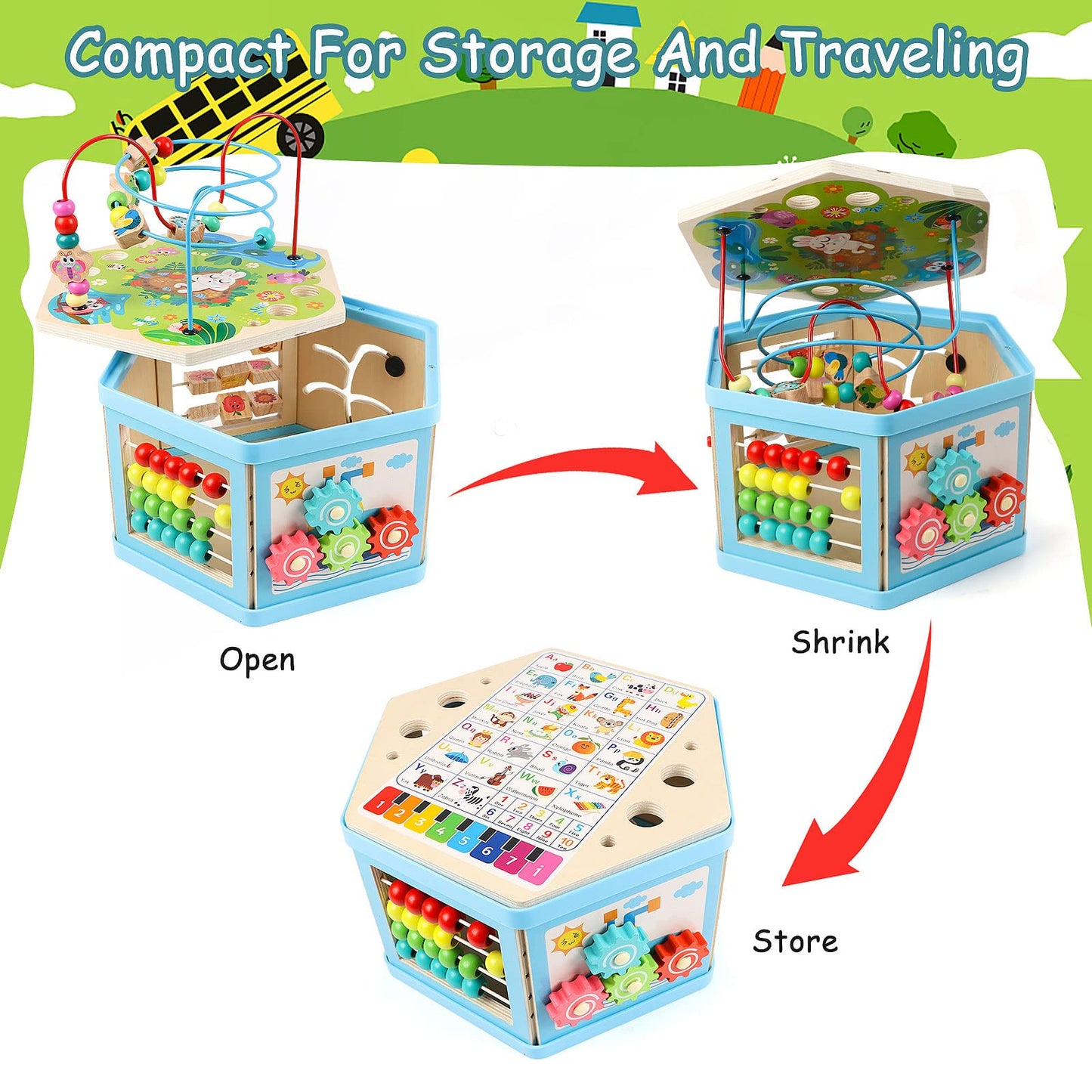 Vomocent Wooden Activity Cube For 1 Year Old Kids, Educational Learning Bead Maze For Toddler Age 1-3, Developmental Montessori Toys For 12-36 Months Boys Girls Gift