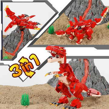 Hsanhe Stem 3 In1 Dinosaurs Building Kits 287Pcs, Toys For Kids Age 6-10 Year Old, Educational Building Sets Best Gifts For Boy 6-10 (Red)