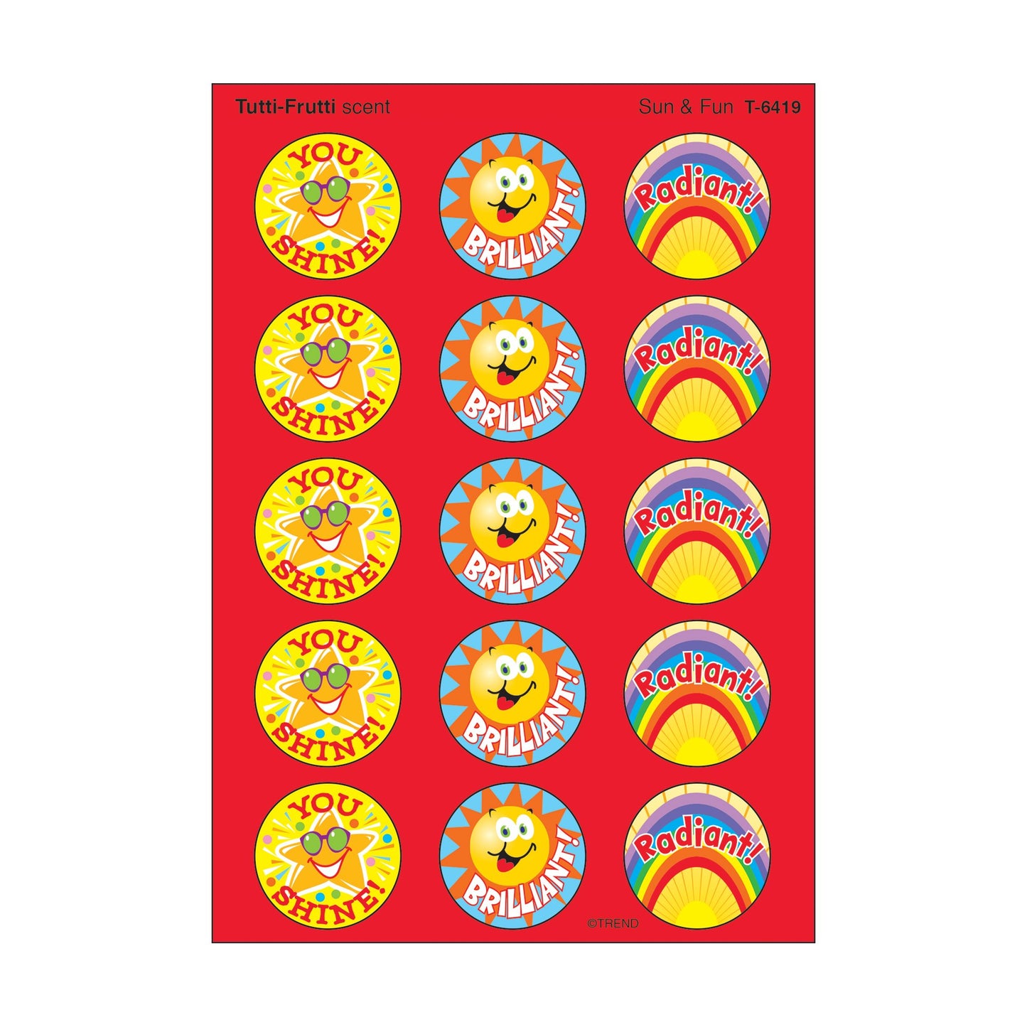 TREND ENTERPRISES INC. T-6419 STINKY STICKERS SUN & FUN 60 PACK ACID-FREE TUTTI-FRUTTI