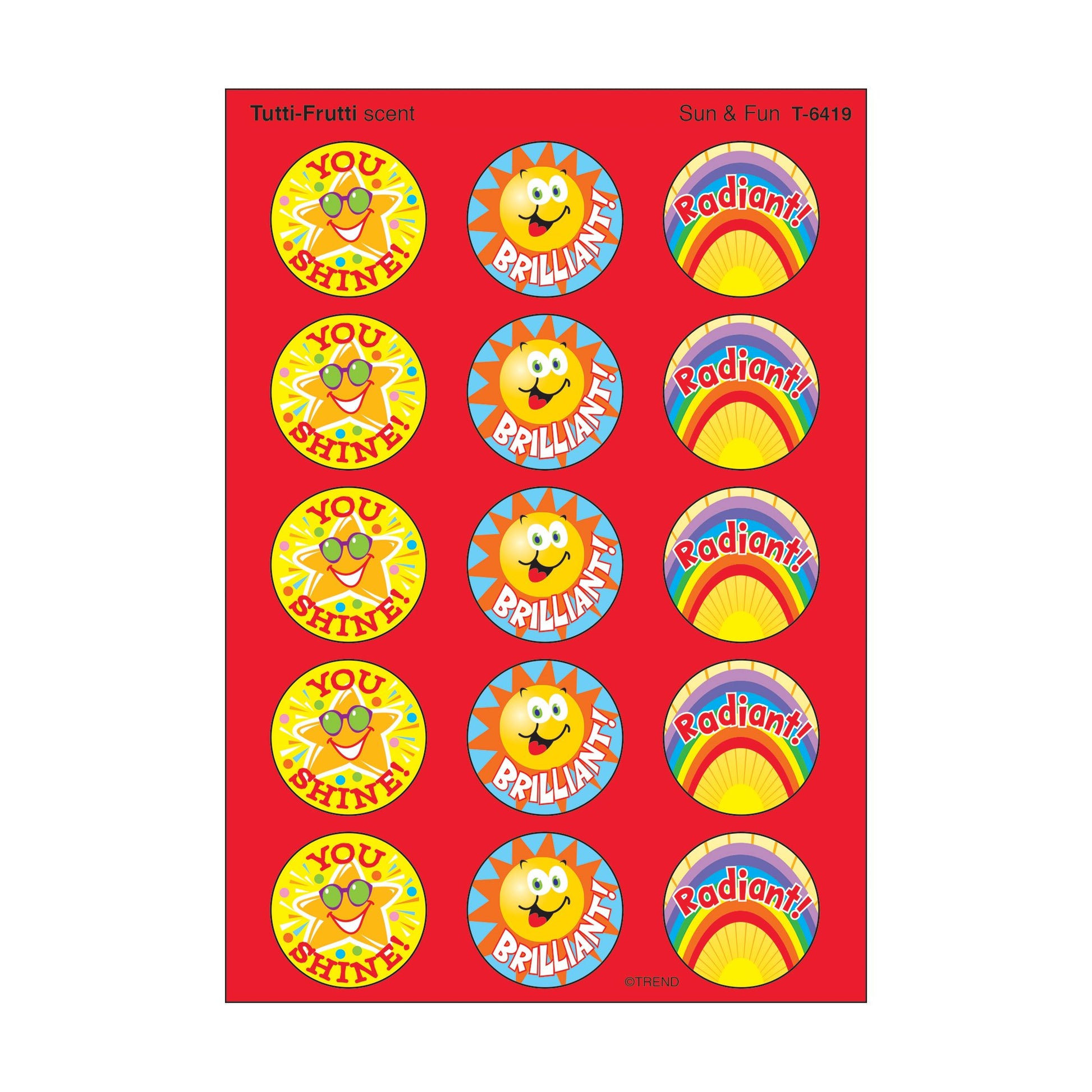 TREND ENTERPRISES INC. T-6419 STINKY STICKERS SUN & FUN 60 PACK ACID-FREE TUTTI-FRUTTI