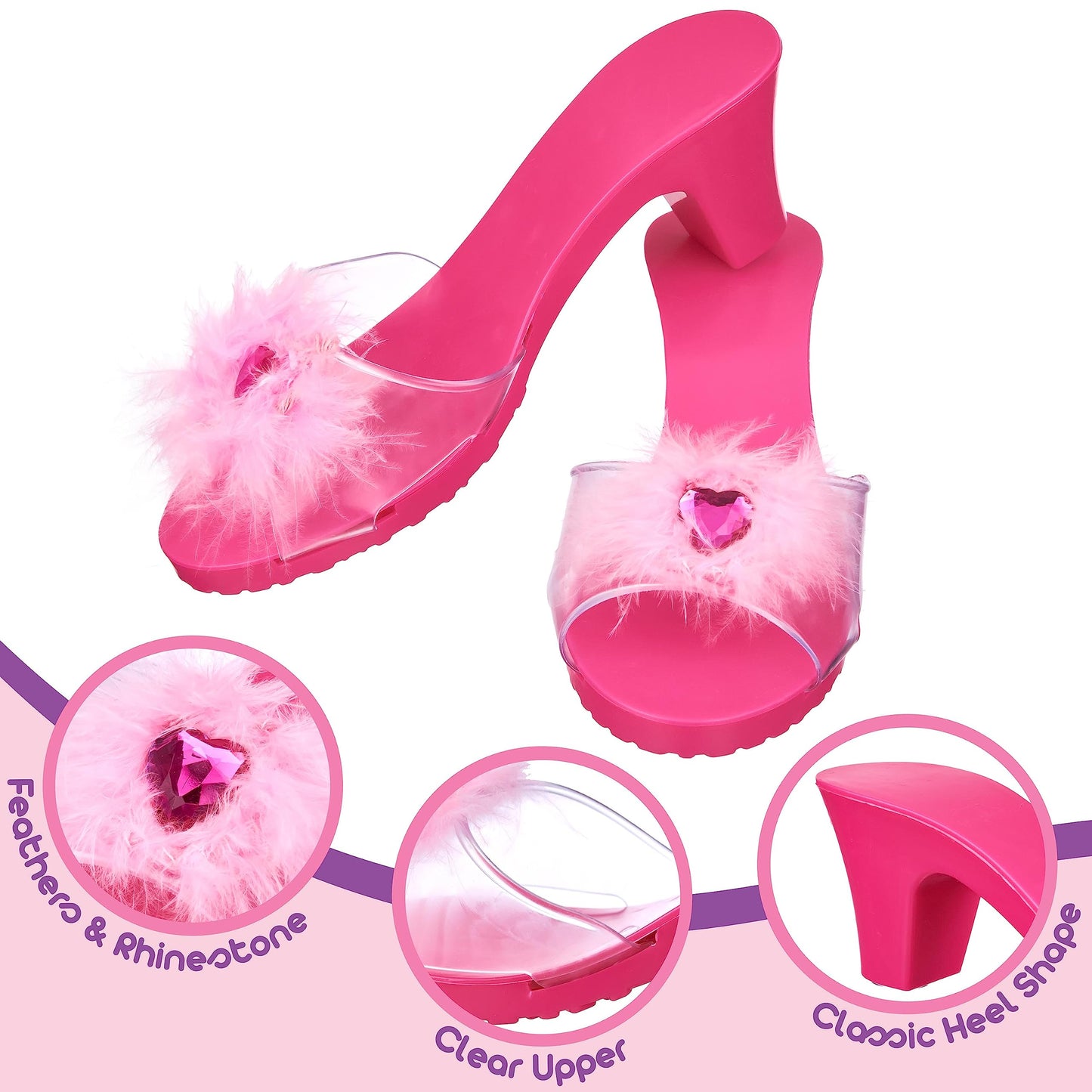 PRINCESS EXPRESSIONS 3-Pack Princess Shoe Set - Toddler Heels, Size 7, Pink, Plastic/Textile, Ideal for Dress Up and Pretend Play