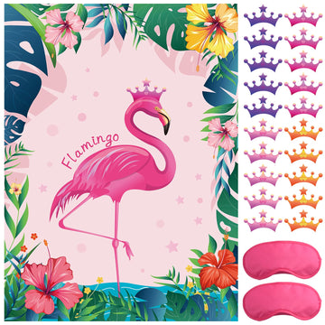 Astaron Pin The Crown On The Flamingo, Flamingo Theme Party Game With 24 Crowns For Kids Birthday And Hawaiian Luau Tiki Party Supplies