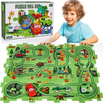 25Pcs Puzzle Racer Kids Car Track Set, Puzzle Track Car Play Set Jungle Themed Series, Rail Car Puzzle Track, Puzzle Racer, Educ