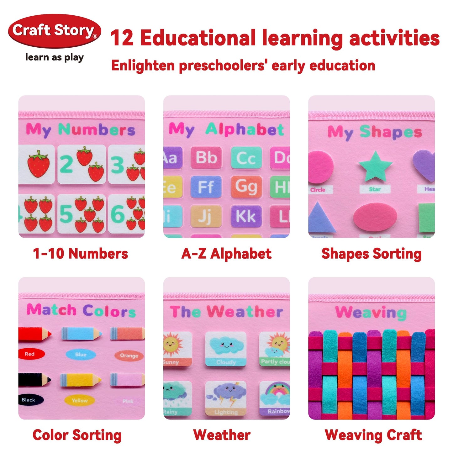 Craftstory Toddler Busy Board - Montessori Toys For 3 Year Old Girls Birthday, 8 In 1 Sensory Educational Learning Busy Books Fo